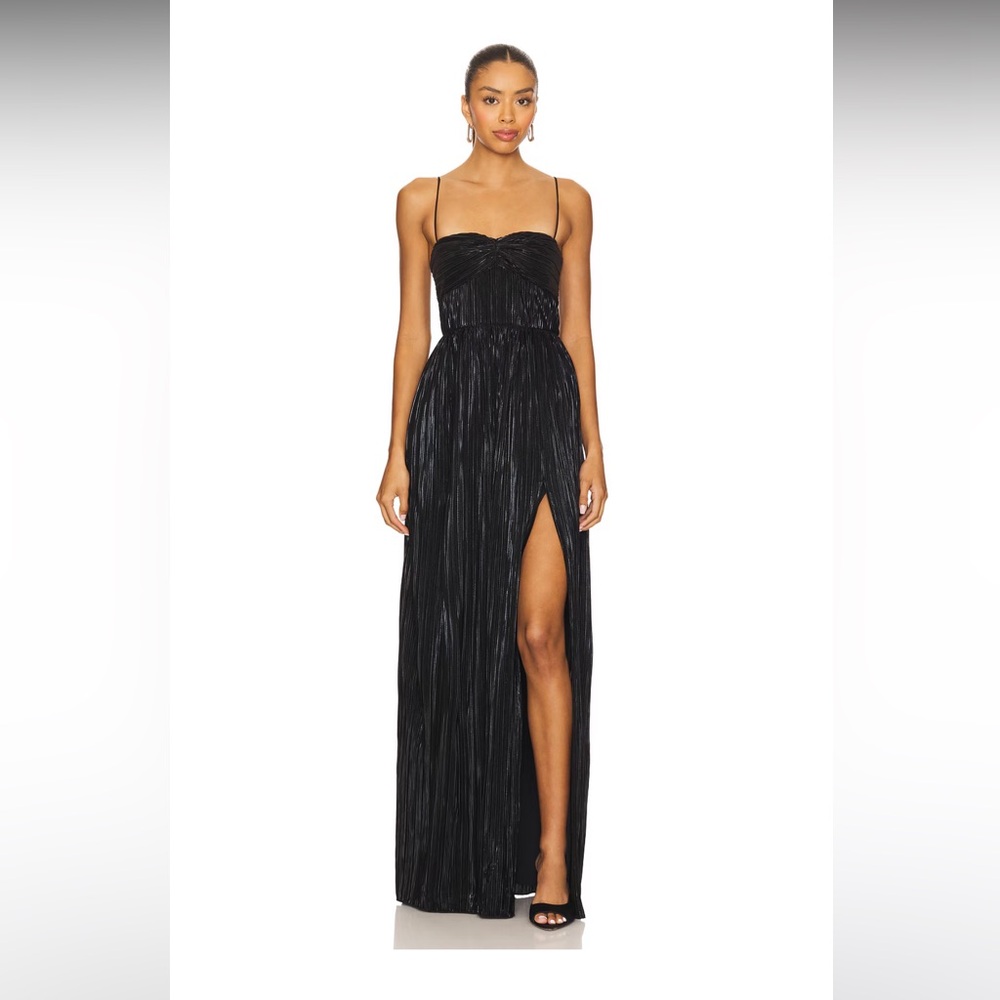 Lovers + Friends Black Strapless Pleated Gown with High Slit